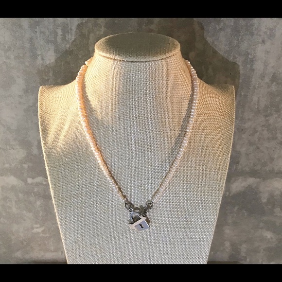 Pearl and 925 Sterling Silver Lock & Key Necklace - Picture 2 of 3